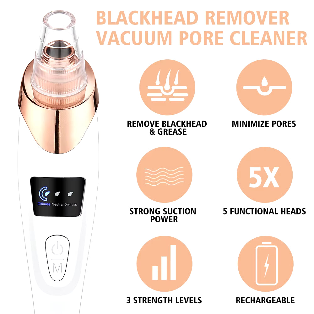 Electric Vacuum Suction Blackhead Remover Facial Pore Cleaner Comedone Spot Acne Pimple Blackhead Extractor USB Rechargeable